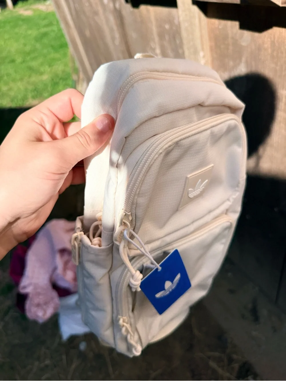 adidas Cream Mini Sling Backpack with Trefoil Patch